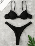 Wrinkled Underwired V-Bar Bikini Swimsuit Female Swimwear Women Two-pieces Bikini set High Cut Bather Bathing Suit Swim Lady