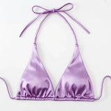 Sexy Satin Halter Brazilian Padded Bikini Female Swimsuit Women Swimwear Two-Pieces Bikini Set Bather Bathing Suit Swim V4966S