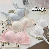 Japa Cherry Blossom Bra Wireless Thin Lace Bralette Small Chest Women Comfortable Breathable Student Underwear Push Up No Steel