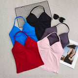 Women's Backless Yoga Sports Vest Neck Hanging Sexy Fitness Pilates Tight Long Top Gathered Sports Bra for Yoga