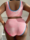 Large Size 3XL Women's Patchwork Swimsuit Sexy Backless High Waist Swimwear Textured Bikini Set Female Beachwear Holiday Biquini