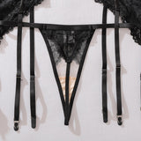 Lace see-through body shaping sexy three-point bra split three-piece set