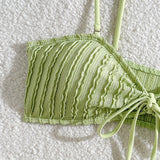 Wrinkled Crinkled Knotted Bikini Women Swimwear Female Swimsuit Two-Pieces Bikini Set Brazilian Bather Bathing Suit Swim V5709