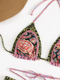 Floral Printed Halter Ruffled Frilled Bikini Women Swimwear Female Swimsuit Two-pieces Bikini set Thong Bathing Suit Swim Lady
