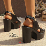Black Peep Toe Thick High Heel Sandals Women Fashion Back Strap Chunky Platfrom Sandles Woman Plus Size Cross Strap Rome Sandals