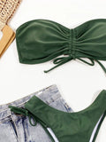 2026 Sexy Bikini Bandeau Women Swimwear Swimsuit Army Green Shirring Beach Bikini Set Bathing Suit Female Maillot De Bain Femme