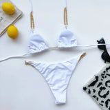 Sexy Cow Print Halter Metal Chains Brazilian Bikini Women Swimsuit Female Swimwear Two Pieces Bikini Set Bathing Suit Swim Lady
