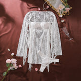 Toucheart Erotic Dress Elegant Palace-style Fringed Cardigan Spliced with See-through Intimate Lace Purelust Hip-hugging Dress