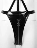 Plus Size 2XL Balck Bandage PU Leather Mesh Bodysuit Exotic Teddies Zipper Crotch Catsuit Women Sexy Lingerie Costumes