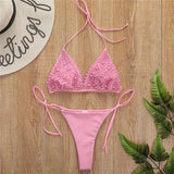 Halter Luxury Pearl Bikini Mini Micro Bikinis Female Swimsuit Women Swimwear Two-pieces Bikini Set Bather Bathing Suit Swim Lady