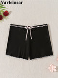 XS - L Bow Mini Shorts Ribbed Bikini Bottom Swim Brief Women Swimwear Female Bather Brazilian Tanga Panties Underwear V6538