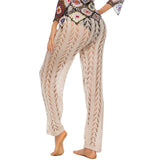 S - XL Women Crochet Knitted Beach Pants Hollow Out Elastic Straight Casual Trouser Holiday Beach Wide Leg Bikini Cover Up V2651