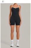 New Tight One-piece Yoga Suit Women Color Contrast Splicing Hollow Back Cross Sports Jumpsuit Outwear Slimming Fitness Bodysuits