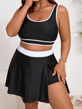 VigoJany 2026 Sexy Black 2 Piece Plus Size Tankini Set Women Strapped High Waist Curvy Swimsuit Lady Skirt Big Bathing Suit