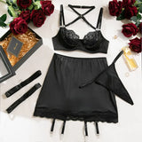 Toucheart Sexy Lingerie Set for Women Mesh Perspective Bra Set Lace Lace Splicing Sexy Hip-pack Skirt Sexy Underwear Garters Set