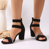 2026Women Shoes Sandals Peep Toe Block Heels Buckle Strap Flock  Summer Concise