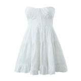 Foridol Button Bowknot Off Shoulder White Lace Mini Dress Summer Beach Embriodery Short Party Holiday Vestidos Smocked 2025