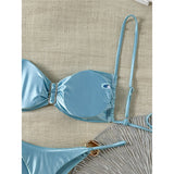 Sexy Metal Ring Bikini Women Swimwear Female Swimsuit Two-Pieces Bikini Set High Cut Leg Padded Bather Bathing Suit Swim V8311