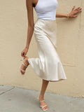 Women's Summer High Waist Skirt Solid Color Long Satin Skirt for Travel, Beach, Shopping