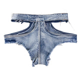 Sexy Hollow Out Women Denim Shorts Hole Bandage Night Club Pole Dance Hot Jeans Lace-Up Shorts Charming Elegant Beautiful 45ZK