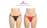 Black Lace Panty for Women Rhinestone Letter Decor Cotton Lined Thong Underwear Sexy Plus Size
