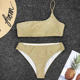 Sexy Shiny Sparkling One Shoulder Bikini Female Swimsuit Women Swimwear Two-pieces Bikini Set High Waist Bathing Suit Swim Lady