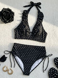 Black Polka Dot Print Bikini Set Women Ruffles V Neck Push Up Bra Drawstring Side High Waist Swimsuit 2026 Bathing Suit Swimwear