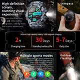 2026 Rugged Sports Smart Watch Bluetooth Calls Colorful Waterproof Military Smartwatches with Flashlight SOS COMPASS for Phone