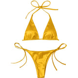Sexy Satin Halter Brazilian Padded Bikini Female Swimsuit Women Swimwear Two-Pieces Bikini Set Bather Bathing Suit Swim V4966S