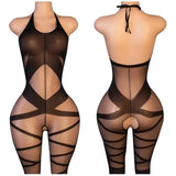 New Hot Crotchless Bodystocking EroticTransparent Sexy Lingerie Sexiest Bodysuit Mesh Hollow Bra Set Black Full Body Stockings