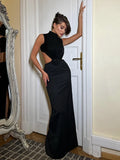 Ahagaga Elegant Sexy Hollow Out Maxi Dresses Fashion Solid Regular Casual Sleeveless Slim Bodycon Party Vestidos Robes Female