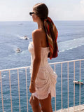 Foridol White Cotton Summer Women's Dress 2025 Off Shoulder Strapless Mini Beach Dress Casual Flower Embroidery Drawstring Dress
