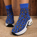Fashion Leopard Print Platform Ankle Boots Women Comfy Slip On Breathable Knitted Boots Woman Plus Size 35-43 Wedges Short Boots