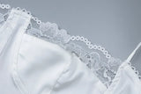 FDYOUI Women's Lace Patchwork White Wedding Party Dresses Sexy Spaghetti Strap Backless Skinny Mini Evening Prom Dress Clubwear
