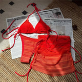 Pink 3PC With Skirt Gradient Bikini Women Swimwear Female Swimsuit Three-Pieces Bikini Set Padded Bather Bathing Suit Swim V6696