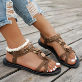 Flowers Decor Flats Bohemian Sandals Women Plus Size 36-43 Summer Gladiator Sandalias Mujer Lightweight Non Slip Beach Sandles