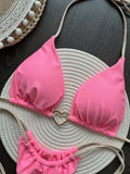 Metal Heart-shaped Halter Mini Micro Thong Bikini Female Swimsuit Women Swimwear Two-pieces Bikini Set Bather Bathing Suit Swim