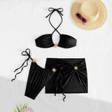 With Skirt Halter High Cut Strappy Bikini Female Swimsuit Women Swimwear Three-Pieces Bikini Set Bather Bathing Suit Swim V6398