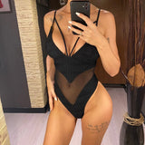 S - XXL 5 Colors V Neck Mesh Sheer Women Swimwear One Piece Swimsuit Female High Leg Cut Monokini Bather Bathing Suit Swim V6168