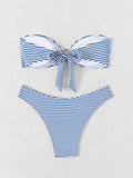 Bikini Fashion Sexy Slim Fit Two-piece Set with Personalized Stripe Beautiful Split Swimsuit for Women Bikini Strapless Swimwear