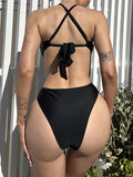 2025 Halter Hollow Out High Cut One Piece Swimsuit Women Swimwear Female Monokini Cross Backless Bathing Suit Swim Beach Wear