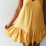 V Neck Summer Dress for Dating Women Dress Solid Color Flounce Edge Spaghetti Strap Women Party Dresses