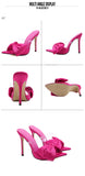 2025 Silk Butterfly Knot Women PVC Slippers Mule 11cm High Heels Slippers Luxury Sandals Pointed Toe Strappy Slides Party Shoes