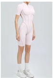 Summer Zipper Workout Jumpsuit Sports Overalls Women Running Fitness Short Sleeve Yoga Bodysuit