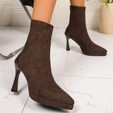 Sexy Pointed Toe Thin High Heels Boots Women Fashion Back Zipper Platform Ankle Boots Woman Super High Heeled Short Booties 42