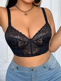 Sexy Women's Plus size Bra Thin cup Lace Splicing Underwire Bra Push-Up and Side Breast Unlined Breathable Women's Lingerie Bra
