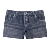 Denim Shorts Women Shorts High Stretchy Imitation Denim Short Leggings with Pockets Tight Fitting Summer Shorts