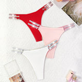 3pcs/Set Sexy Women Thongs New Fashion Intimate Lingerie Solid Comfortable Two Shiny Belts Ladies G-string Female Underwear