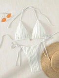Sexy White Bikini 2025 Women Halter Lace Push Up Metal Designer Micro Swimsuit Brazilian Bathing Suit Tie Side Thong Swimwear