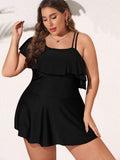 VigoJany 2026 Black Tankini Swimwear Women Plus Size Two Pieces Swimsuit Ladies Big One Shoulder Ruffle Tankini Bathing Suit